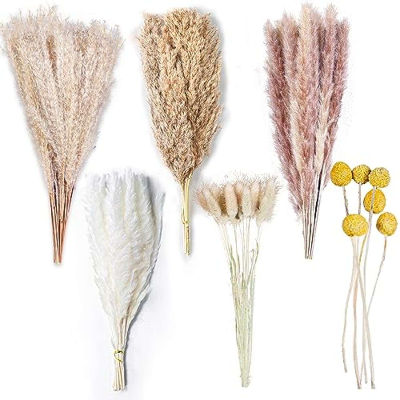 100PCS Natural Dried Pampas Grass Decor - 17.5 Fluffy Pampas Grass Bouquet  - Boho Home Decor Dried Flowers for Wedding Floral Room Home Party Table  Decorations